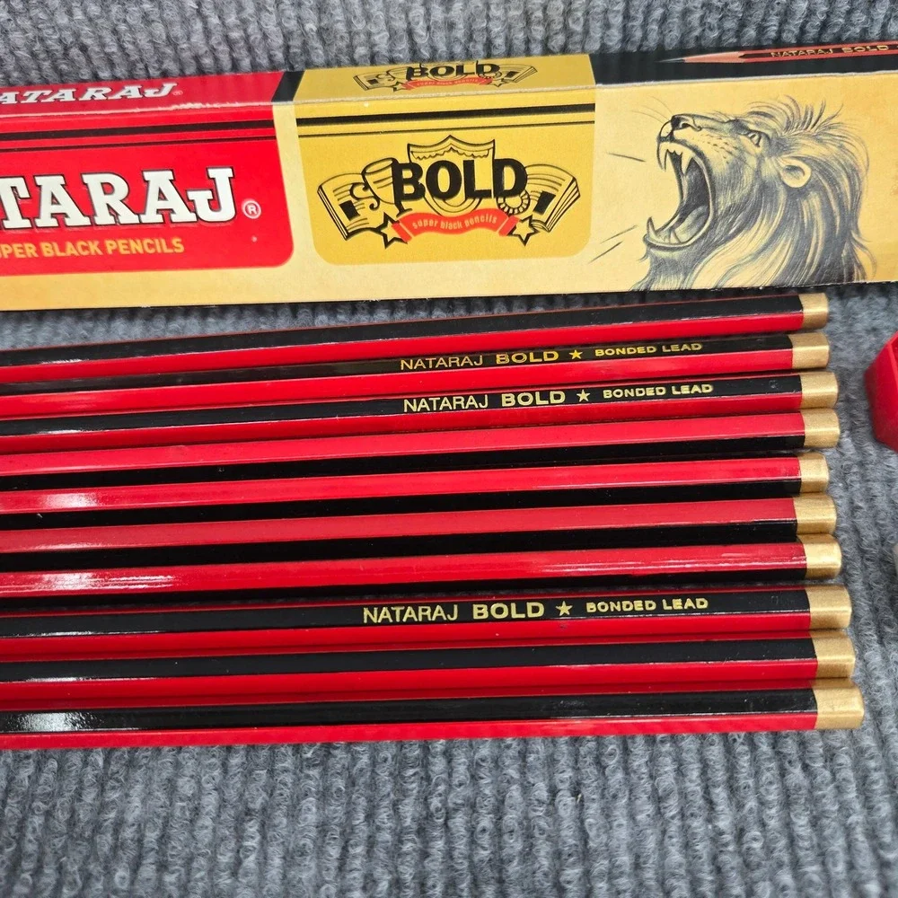 Nataraj Bold Super Black Pencils Set with Sharpener and Eraser NOS